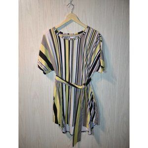 LuLaRoe Mitzi Yellow & Cream Striped Tunic Sash Top Shirt with Pockets Size 3XL